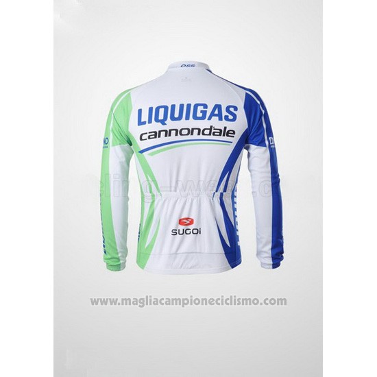 2011 Abbigliamento Ciclismo Liquigas Cannondale Bianco e Verde Manica Lunga e Salopette